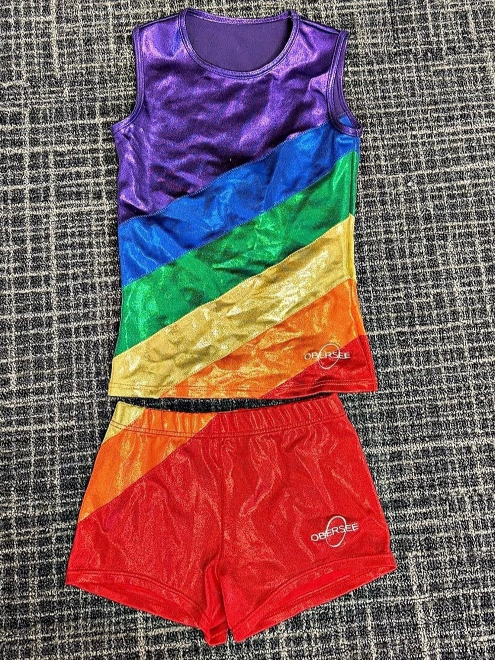 Obersee Childs Cheer Dance Gymnastics Metallic Rainbow set Size Medium
